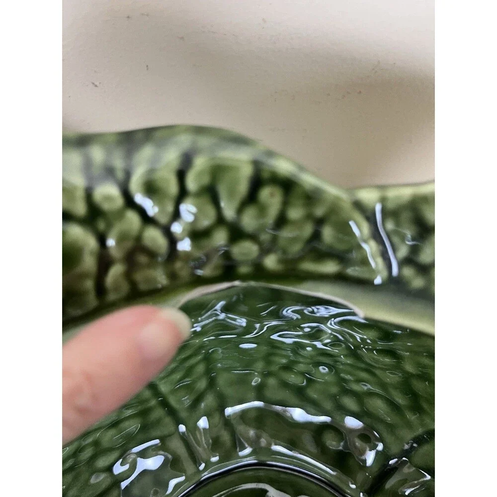 Vintage Majolica Portugal Cabbage Green Lidded Tureen 10.5” x 8” READ